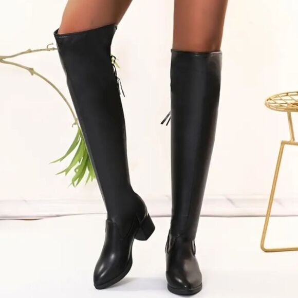 Elegant Black Knee-High Women's Boots Sz 8 - Picture 4 of 9